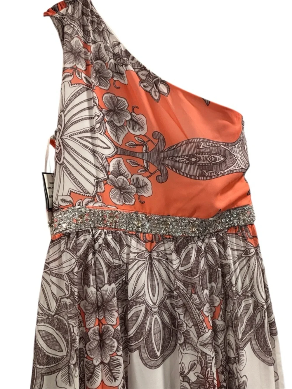 Nine West Coral and Cream One-Shoulder Floral Maxi Dress NWT - Picture 3 of 7